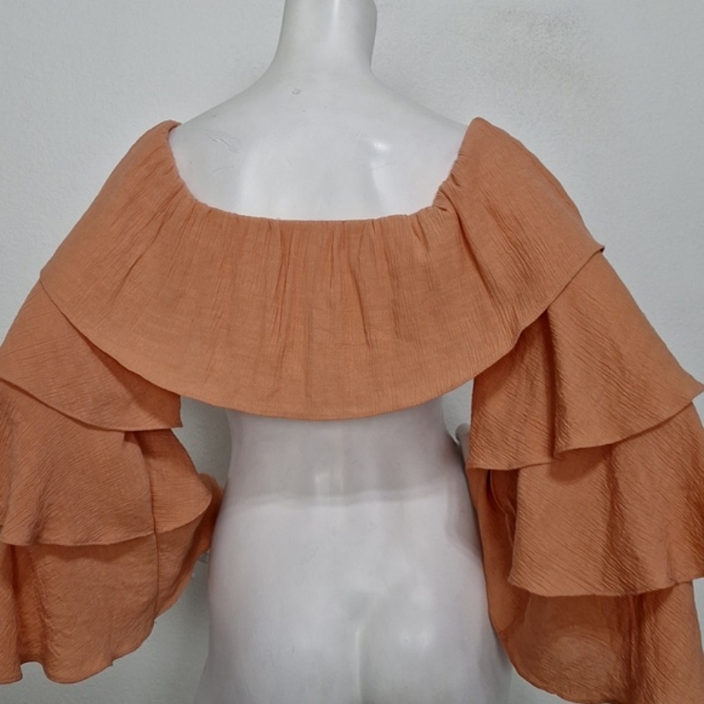 Skylar Rose NEW Coquette Cottagecore Wide Sleeve Off-Shoulder Ruffle Crop Top- L - Picture 7 of 14